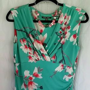 Faux wrap dress and jewelry